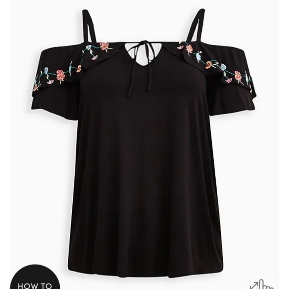 🆕️🌸OFF-SHOULDER EMBROIDERED FLORAL RUFFLE TOP 🌸 - Picture 5 of 6